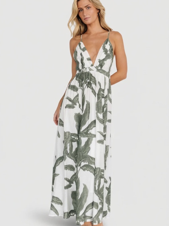 Baltic Born Dresses & Skirts - Miramar Maxi Dress Green Print L Tropical Vacation Leaves Floral PLEASE READ